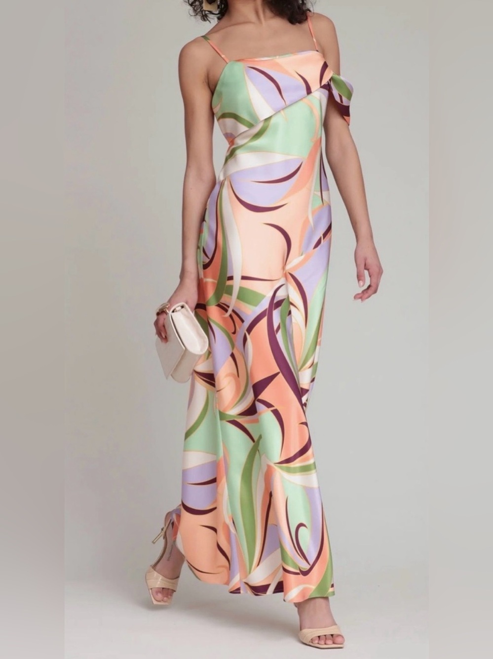 “Pucci” style Avec Les Filles Abstract Print Satin Maxi Dress in Pastel NWT sz 2